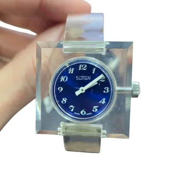 Vintage Sutton Blue Dial/Transparent Case and Bracelet Bangle Watch - Picture 2 of 9